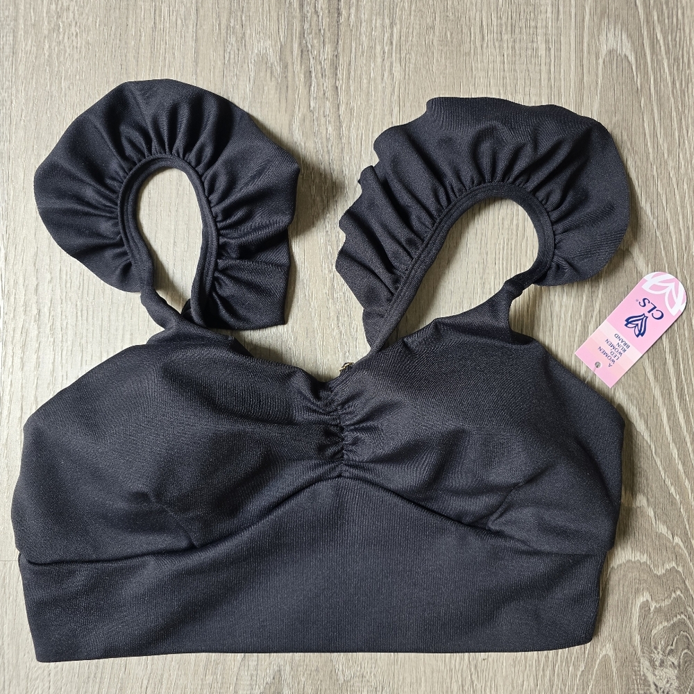 CLS Sportwear NEW black romantic ruffle bra size Medium NWT